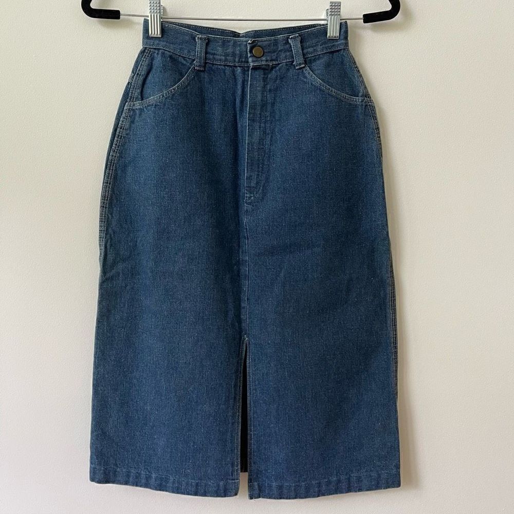 DeeCee Women's High Waisted Middle Slit Blue Denim Midi Skirt Size 7/8